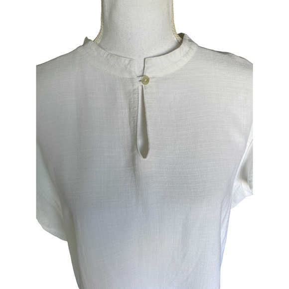 Eileen Fisher Tops - Eileen Fisher Women's Top Blouse White Size Large Linen Mandarin Collar Keyhole